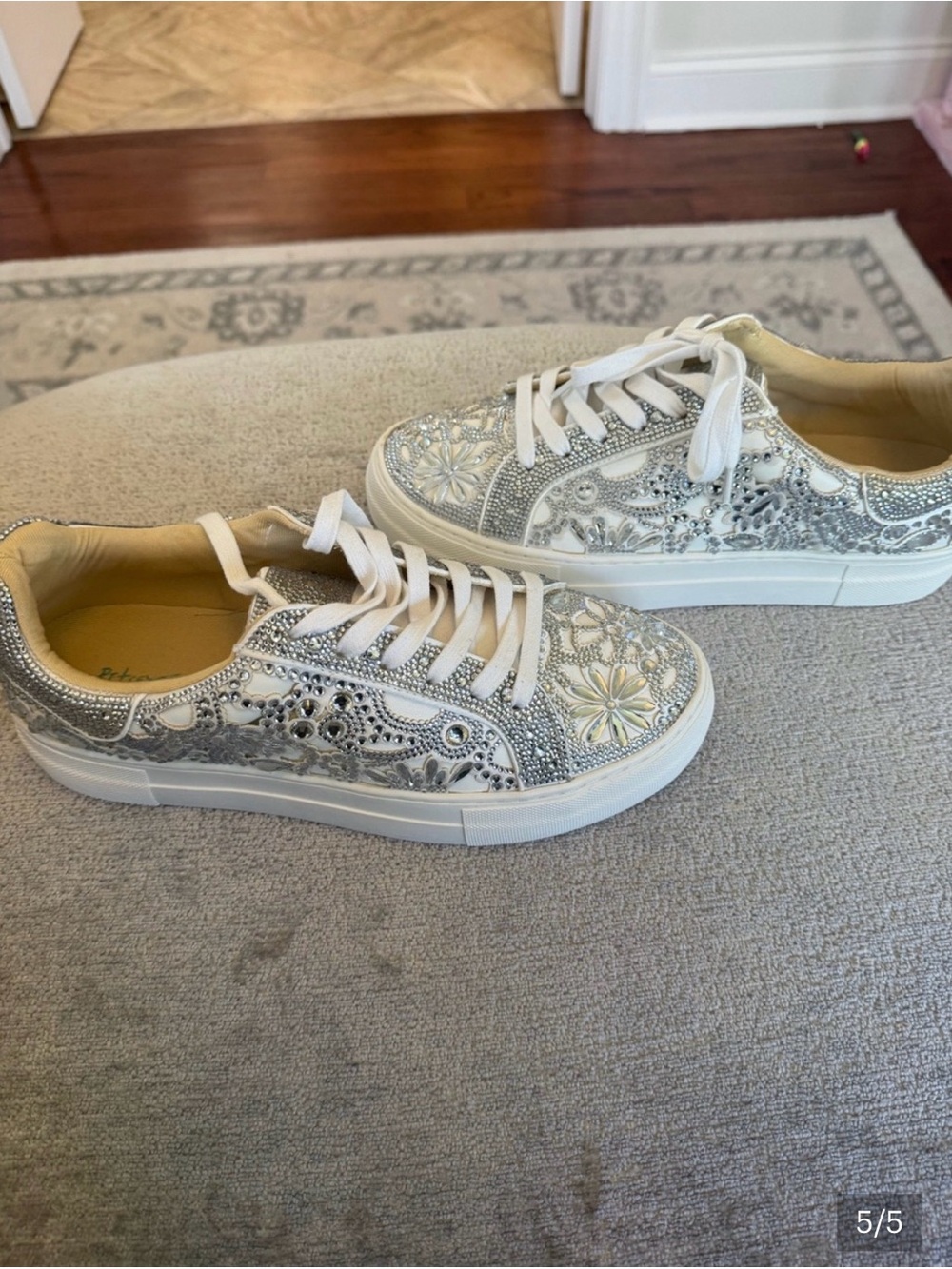 Betsey Johnson Reily White Silver Rhinestone Platform Sneakers 9.5